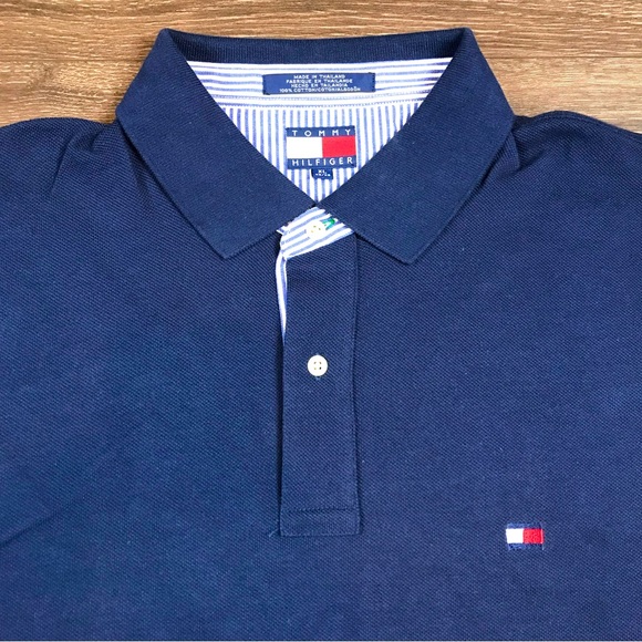 Tommy Hilfiger Men’s Vintage Embroidered Flag Casual Navy Blue Polo Shirt Sz XL - Picture 2 of 4